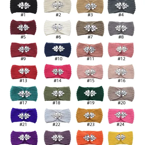 Western Yarn Knit Headbands With Rhinestone Flower For Women Bohemian Ear Protection Warm Knit Winter Hair Band Everyday Sport Yoga Party Hair Accessories