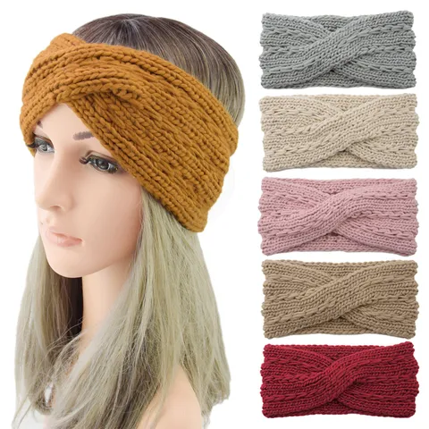 Western Acrylic Knitted Headband Cross Twist Warm Ear Protection Thick Cable Knit Hairband For Women Solid Color Wash Face Headwear Gift