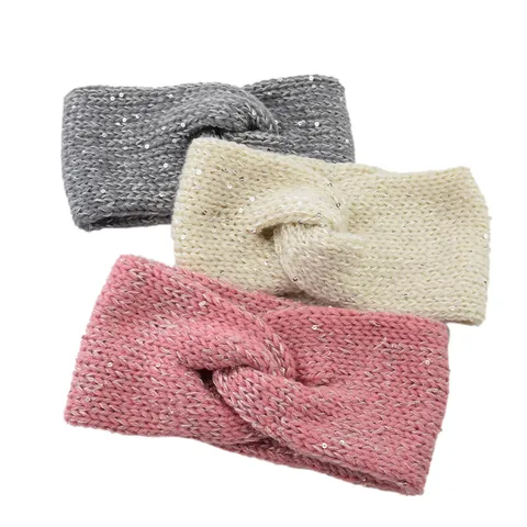 Women's Knitted Sequin Cross Headband Winter Warm Ear Muffs Handmade Crochet Hair Band Sparkly Turban Headwrap For Sports Daily Wear