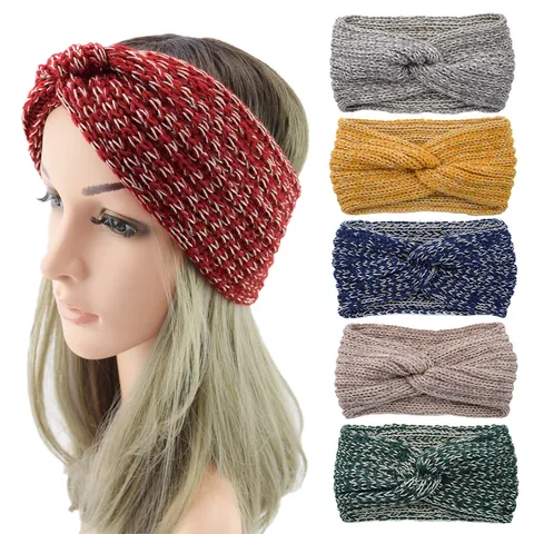 Women Fashion Euro Style Hand Knitted Crossed Metallic Thread Yarn Headband Ear Warmer Geometric Elastic Winter Warm Hair Accessories Party Everyday Headwear