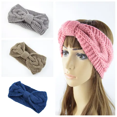Women Cable Knit Headband Twist Bowknot Crochet Winter Ear Warmer Turban Hair Band Cozy Thermal Head Wrap Accessories