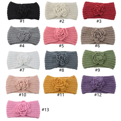 Western Handmade Knitted Yarn Camellia Headband Flower Ear Warmer Winter Warm Crocheted Elastic Hair Band For Women Outdoor Sports Headwear Gift