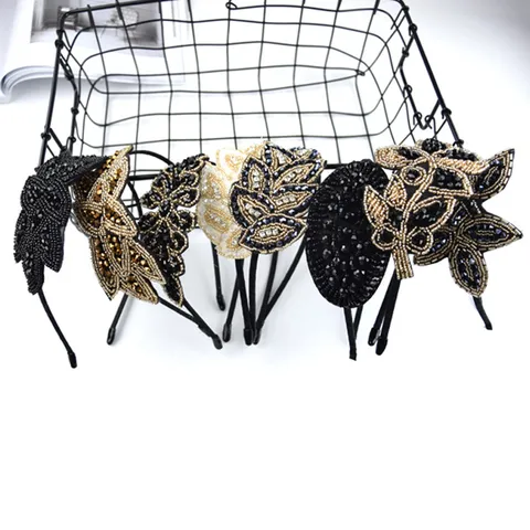 Eleganter Kristall Perlen Blatt Haarband Luxus Handgemacht Strass Stirnband Koreanischer Stil Blumen Kopfschmuck Für Damen Bankett Party Haarschmuck
