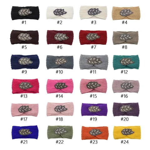 Western Yarn Rhinestone Leaf Knit Headband Ear Warmer Woven Warm Hairband For Outdoor Sports Casual Winter Headwear Women Jewelry