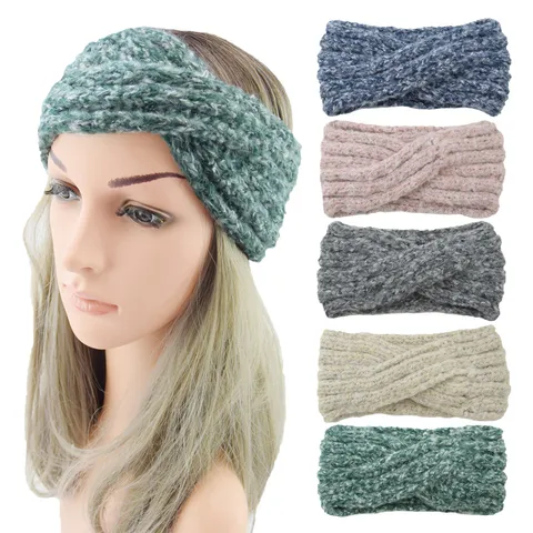 Westliches Marl Mohair Stirnband Gestrickt Überkreuzt Ohrenwärmer Sport Haarband Winter Warmes Wollstirnband für Damen