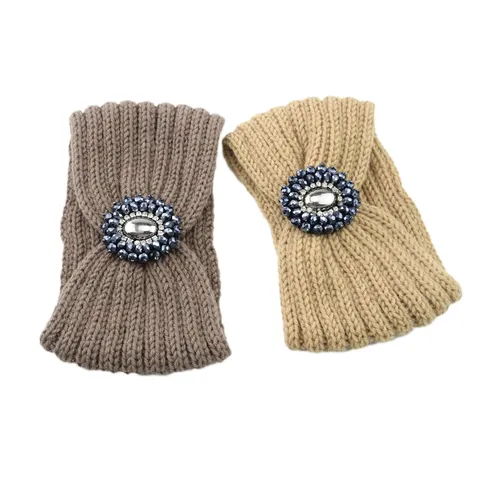 Women's Knitted Woolen Headband With Rhinestone Flower Ear Warmer Winter Warm Crochet Hair Band Sports Outdoor Head Wrap Hair Accessories