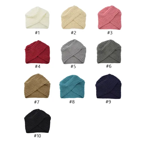 Bohemian Ribbed Knit Beanie Turban Hat Criss-Cross Knot Indian Cap Warm Brimless Turban Bonnet Headwrap For Women Men Everyday Jewelry Accessories