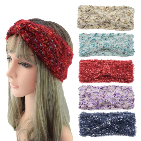 Diadema Tejido Grueso Lazo Giro Elástica Cinta Pelo Orejeras Suave Cálido Turbante Ganchillo Invierno Accesorios Cabello Mujer