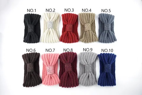 Women Winter Warm Knitted Headband With Sequin Bowknot Retro Woolen Yarn Hair Band Crochet Ear Warmer Turban Headwrap Hair Accessories