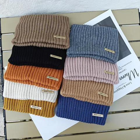 Western Style Acrylic Knitted Wide Headband For Warm Ear Protection Letter Metal Plate Doubled Ribbed Solid Color Headwrap For Unisex Everyday Casual Wear