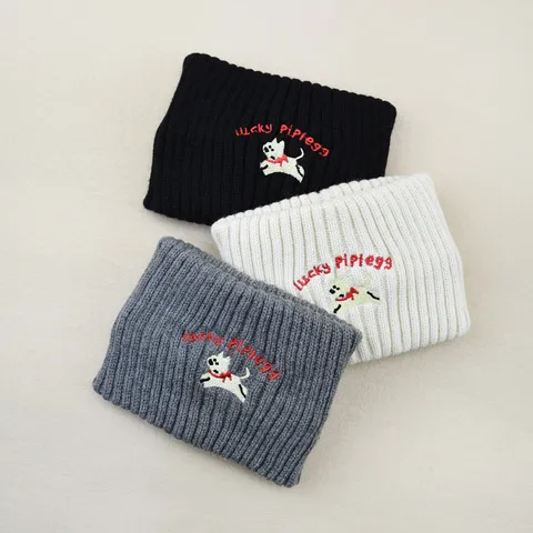 Cute Puppy Embroidered Knitted Headband Soft Elastic Wide Hair Band Warm Winter Headwrap For Women Makeup Face Wash Ear Warmer
