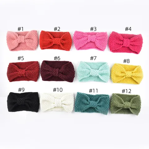 Women Vintage Knitted Headband Woolen Yarn Bowknot Hair Band Corn Kernel Headwrap Ear Warmer Winter Outdoor Hairband
