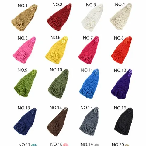Damen Gestrickt Blumen Stirnband Retro Polyester Kamelie Ohrenwärmer Kopfband Elegant Weich Haarband Winter Haarschmuck