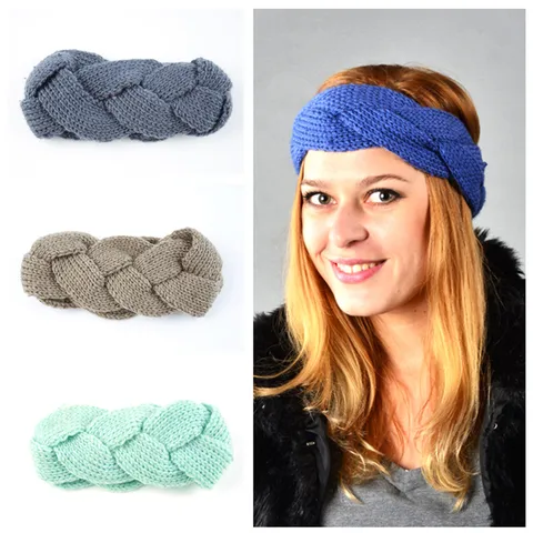 Women Cable Knit Headband Polyester Warm Ear Warmer Solid Color Geometric Pastoral Winter Outdoor Hair Band Hair Accessories