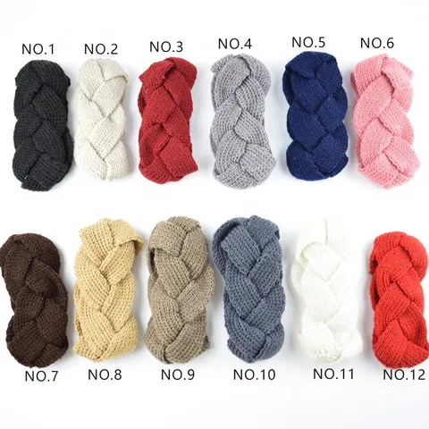 Women Cable Knit Headband Polyester Warm Ear Warmer Solid Color Geometric Pastoral Winter Outdoor Hair Band Hair Accessories