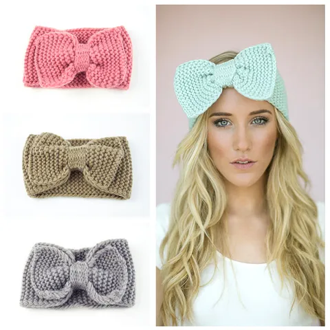 Western Style Knitted Bowknot Yarn Headband Ear Warmer Handwoven Winter Hairband Autumn Warm Head Wrap Fashion Hair Accessories For Women