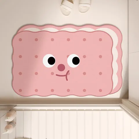Cute Biscuit Shape Diatom Mud Bathroom Mat Anti-Slip Absorbent Quick Dry Floor Mat For Shower Door Entry Home Decor