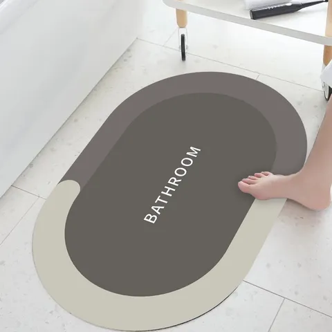 Alfombrilla de Baño de Diatomita Minimalista Ovalada Alfombra de Suelo Absorbente Antideslizante Estampada con Letras