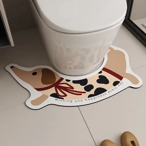 Alfombrilla de Baño en Forma de U para Inodoro de Dachshund de Dibujos Animados Tierra de Diatomeas Absorbente Secado Rápido Antideslizante