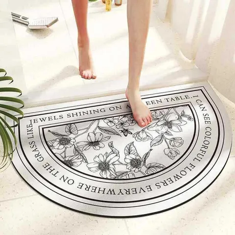 Retro Floral Diatom Mud Bathroom Floor Mat Absorbent Quick Drying Anti Slip Toilet Foot Mat Home Decor