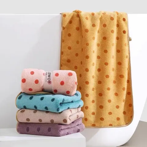 Coral Velvet Polka Dot Face Towel And Bath Towel Thickened Absorbent Quick Drying Hair Towel Home Bathroom Towel Set