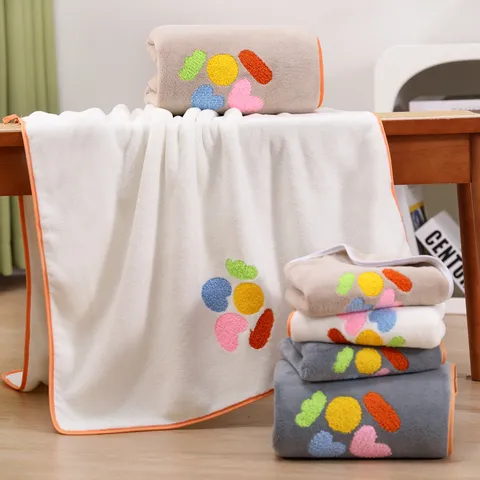 Coral Fleece Embroidery Towel Set Soft Absorbent Thickened Face Bath Towels For Home Adult Bathroom Towels