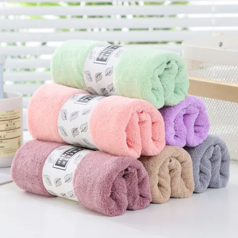 Solid Color Coral Fleece Face Towel Soft Absorbent Quick Drying Bathroom Towels With Paper Belly Band For Daily Use