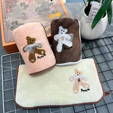 Cute Lace Bear Coral Velvet Towel Bath Towel Soft Absorbent Face Towel Home Bathroom Couple Washing Towel Set