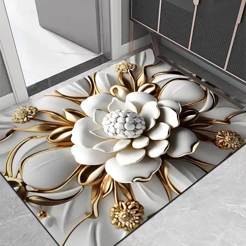 Luxury Floral Diatomaceous Earth Mat Quick Drying Water Absorbent Non Slip Floor Mat For Bathroom Home Decor Door Mat