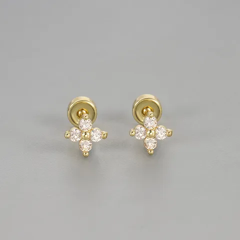 Moda Rame Strass Quadrifoglio Orecchini a Bottone Chiusura a Vite Piatta Gioielli Piercing Cartilagine per Donna Regalo Quotidiano