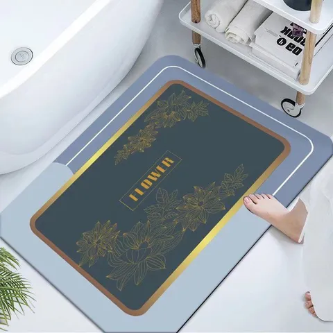 Alfombra de Baño de Diatomita Espesada Alfombrilla Absorbente Antideslizante Estilo Nórdico Estampado Floral Secado Rápido