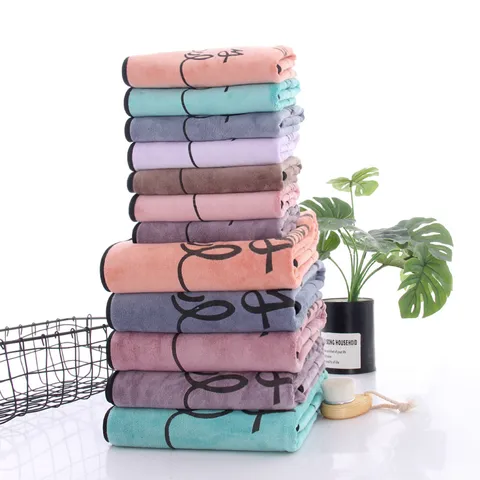 Household Absorbent Microfiber Face Towel Soft Quick Drying Letter Printed Bath Towel Adult Home Daily Use Washcloth