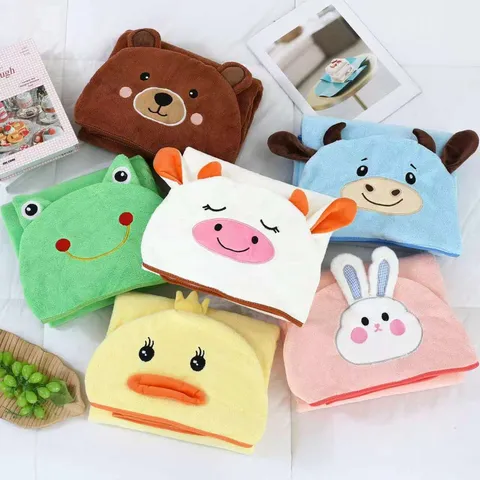 Infant Hooded Bath Towel Cute Animal Cartoon Wearable Absorbent Bathrobe Soft Coral Fleece Bath Towel For Baby Kids