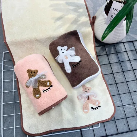 Cute Lace Bear Coral Velvet Towel Bath Towel Soft Absorbent Face Towel Home Bathroom Couple Washing Towel Set