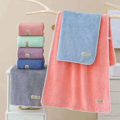 Solid Color Soft Absorbent Coral Fleece Bath Towel Home Daily Bathroom Thickened Towel