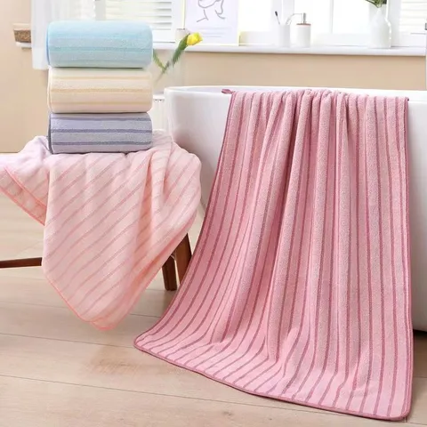 Coral Fleece Striped Towel Soft Absorbent Face Towel Gift Bathroom Daily Use Comfortable Skin Friendly Striped Design