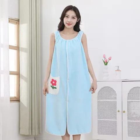 Asciugamano da Bagno Indossabile da Donna Morbido Pile Corallo Accappatoio Assorbente Simpatico Design con Tasca Floreale Spa Doccia Abito da Notte