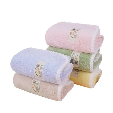 Soft Absorbent Coral Fleece Face Towel Solid Color Bathroom Towel With Edge Binding Daily Hotel Towels