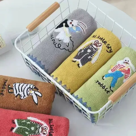 Household Coral Fleece Cartoon Rabbit Jacquard Face Towel And Bath Towel Set Soft Absorbent Home Towel