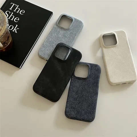 Simple Solid Color Denim Texture Phone Case For Apple iPhone 15 14 13 12 11 Pro Max Protective Back Cover Silicone