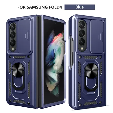 Samsung Galaxy Z Fold Flip Stevige Beschermende Telefoonhoes met Camera Schuifdeksel en Metalen Ring Standaard