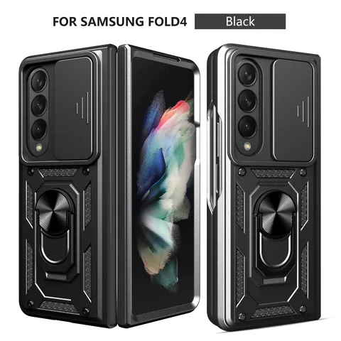 Samsung Galaxy Z Fold Flip Stevige Beschermende Telefoonhoes met Camera Schuifdeksel en Metalen Ring Standaard