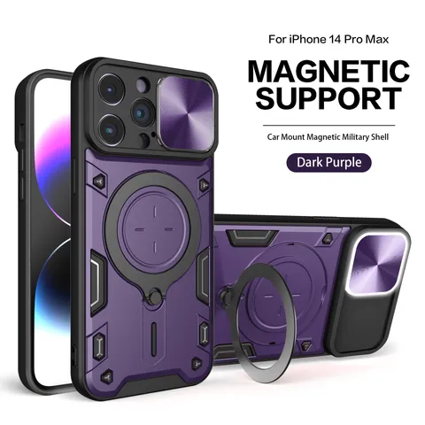 TPU Magnetic Ring Phone Case With Camera Slide Cover Kickstand Drop Proof Protective Cover