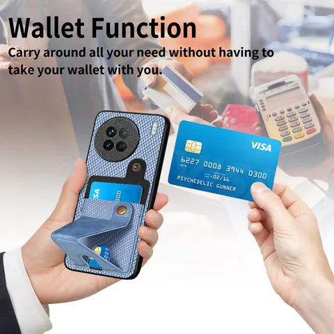 Multifunctional Card Slot Phone Case For Vivo Y35 X90 Pro Carbon Fiber Texture TPU Protective Cover With Magnetic Stand