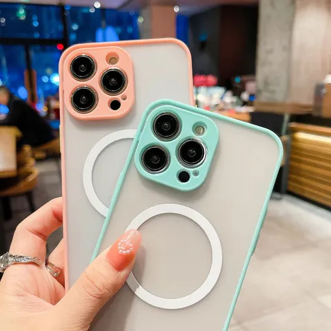 Magnetic Color Contrast Phone Case Shockproof Protective Cover With Camera Protection Soft TPU Smartphone Shell