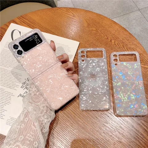 Samsung Galaxy Z Flip Klapphandyhülle Muscheltextur Laser Irideszierende Schutzhülle Weiche TPU Rückseite