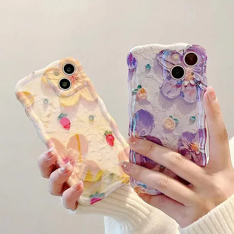 Oil Painting Floral Silicone Phone Case For iPhone Wavy Edge Drop-Proof Protective Back Cover