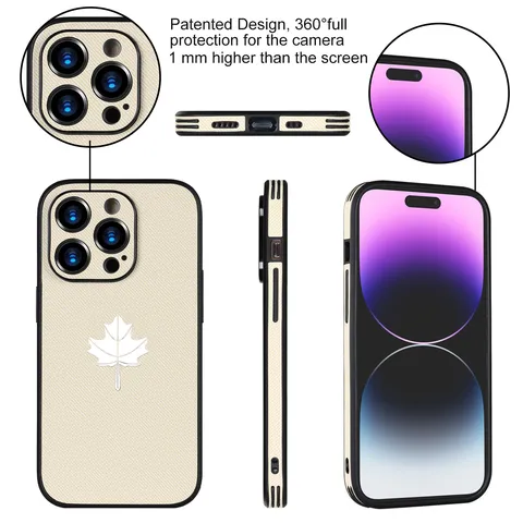 Business Leather Texture Drop Proof Phone Case With White Leaf Pattern For 14 13 12 11 Pro Max Plus Protective Cover