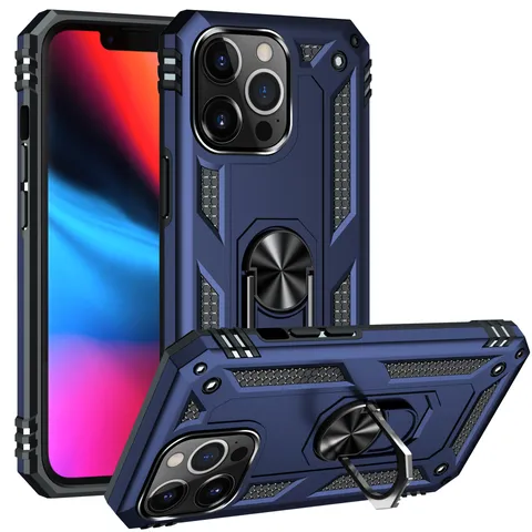 Heavy Duty Armor Phone Case For iPhone Pro Max Shockproof Protective Cover With Rotating Car Ring Holder Stand TPU