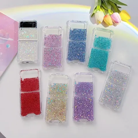 Transparente Glitzer Epoxid Handyhülle Für Z Flip Klappbildschirm Schützende Weiche Abdeckung Minimalistischer Stil